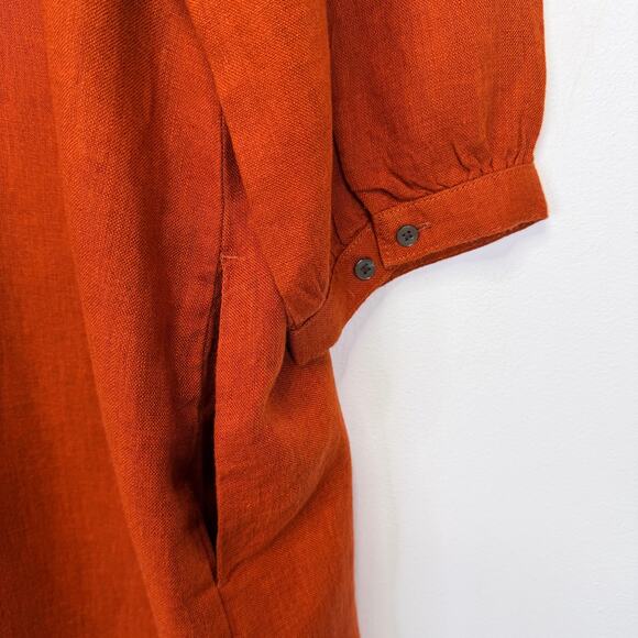 Garnet Hill Linen Artist Smock Shift Dress Womens L Paprika Boho Pockets Casual - Picture 7 of 11